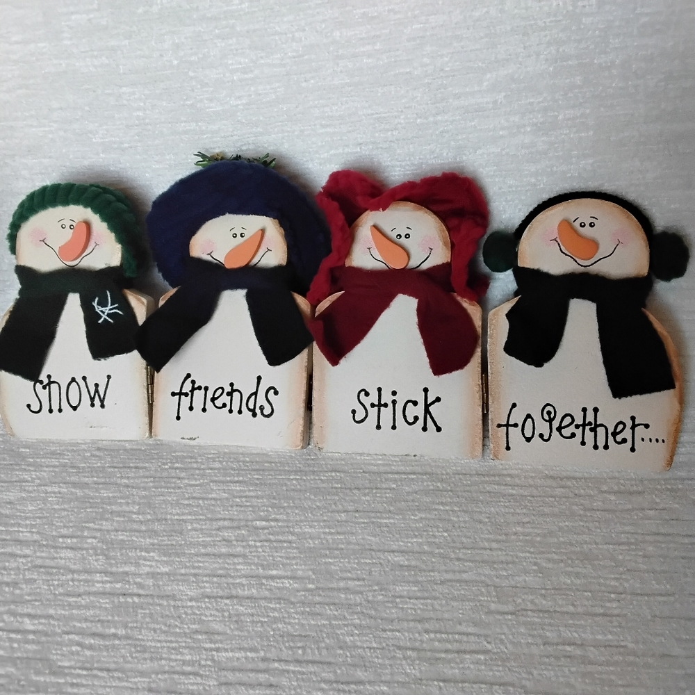 Vintage Snowman Friends Wooden Decor Set "Snow Friends Stick Together" FOLDABLE - Picture 7 of 11